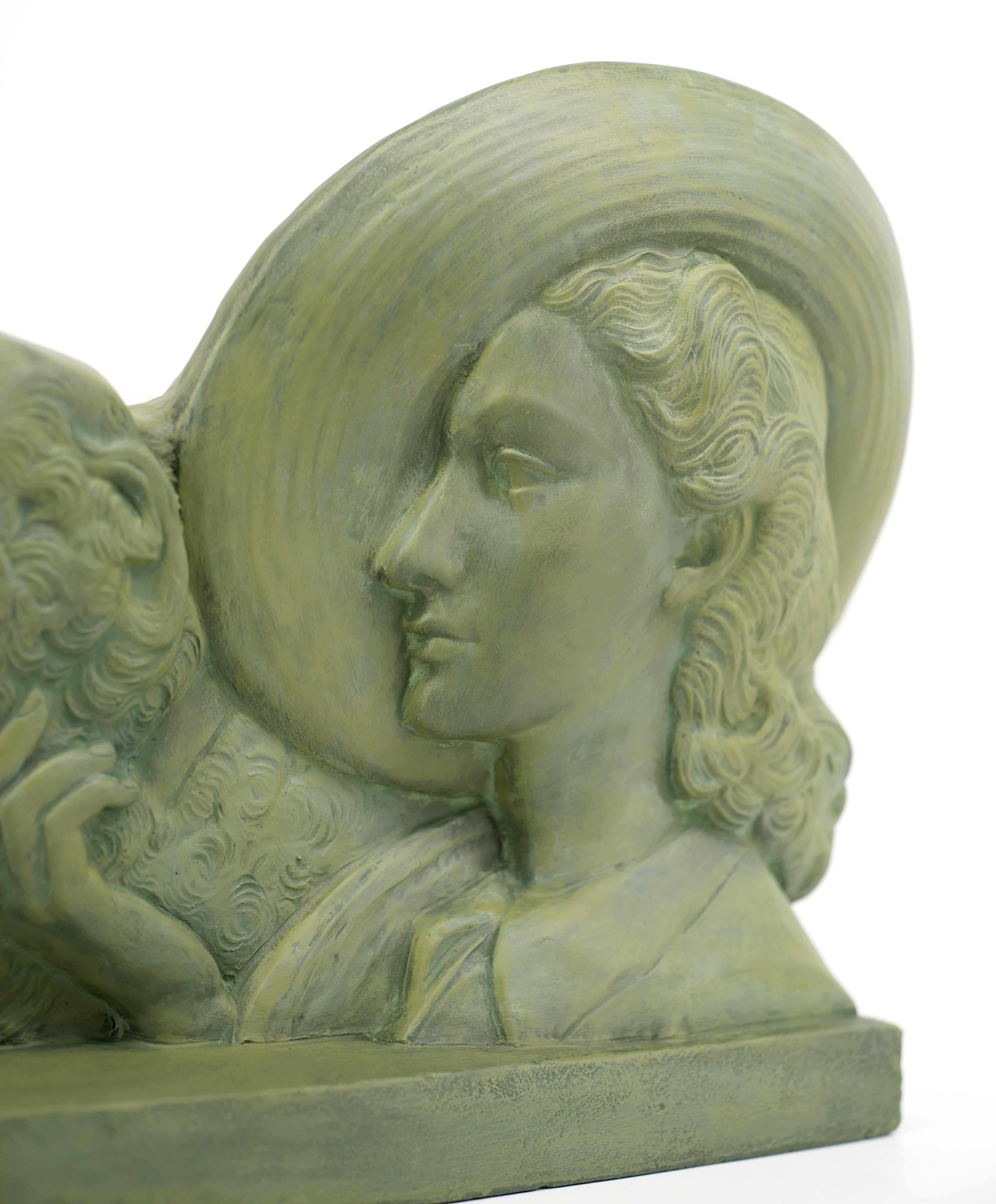 POLBERT Large French Art Deco Terracotta Lady With a Greyhound, 1920 For Sale 6