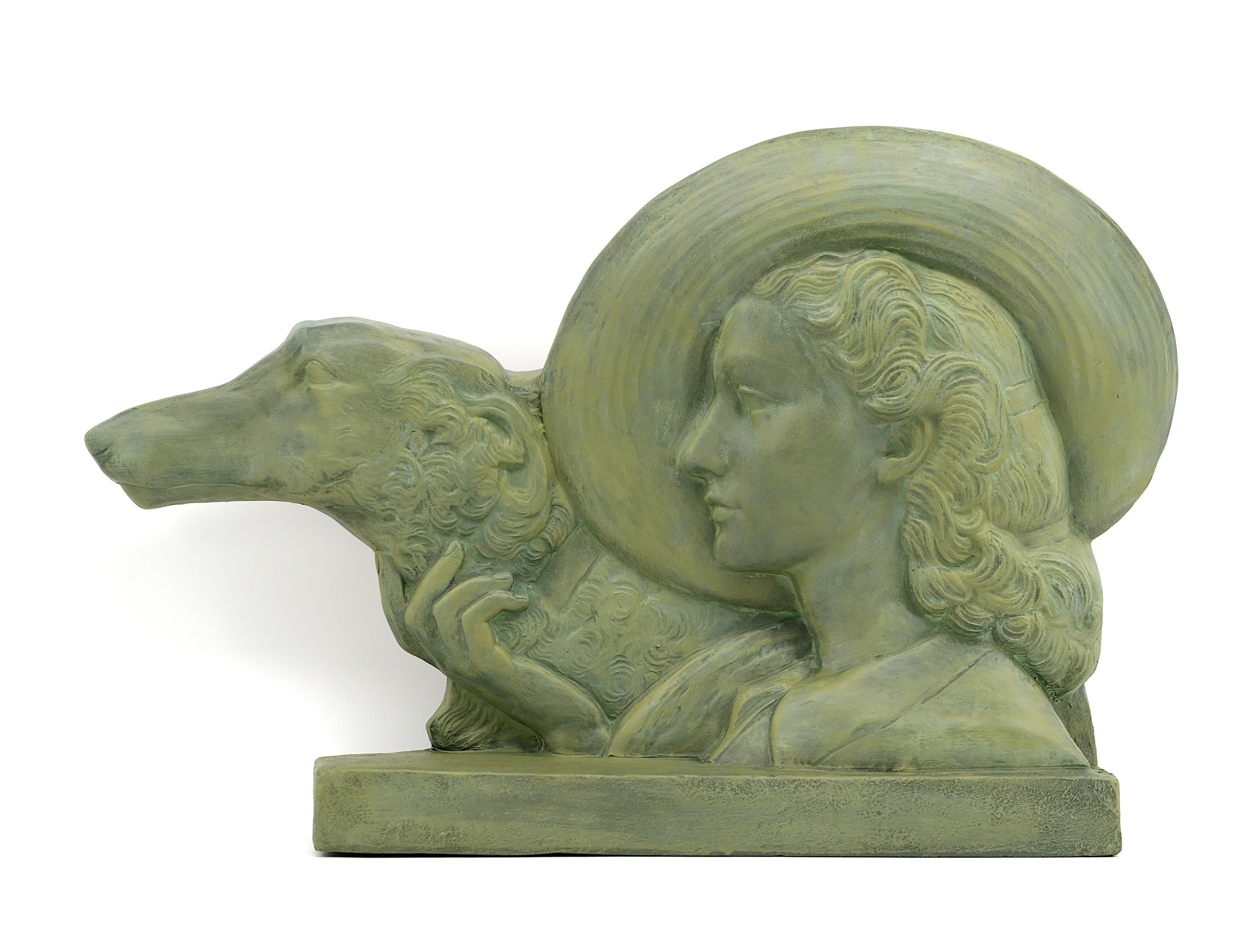 Large French Art Deco Terracotta Sculpture by Polbert, France, 1920s. 