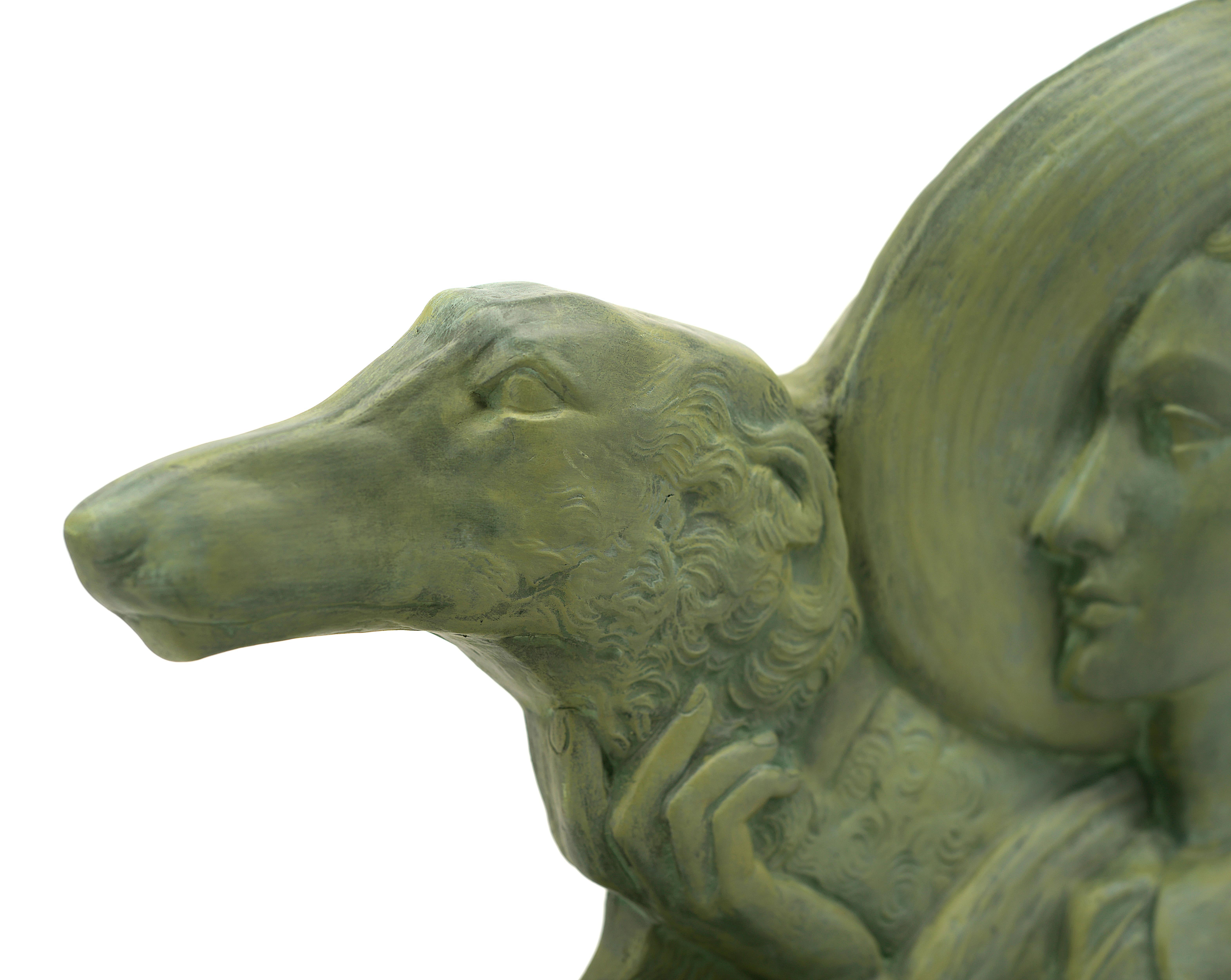 POLBERT Large French Art Deco Terracotta Lady With a Greyhound, 1920 For Sale 5
