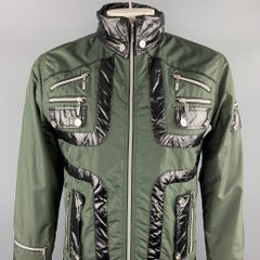 POLBOT Size L Olive & Black Solid Nylon Zip & Snaps Jacket