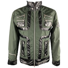 POLBOT Size L Olive & Black Solid Nylon Zip & Snaps Jacket