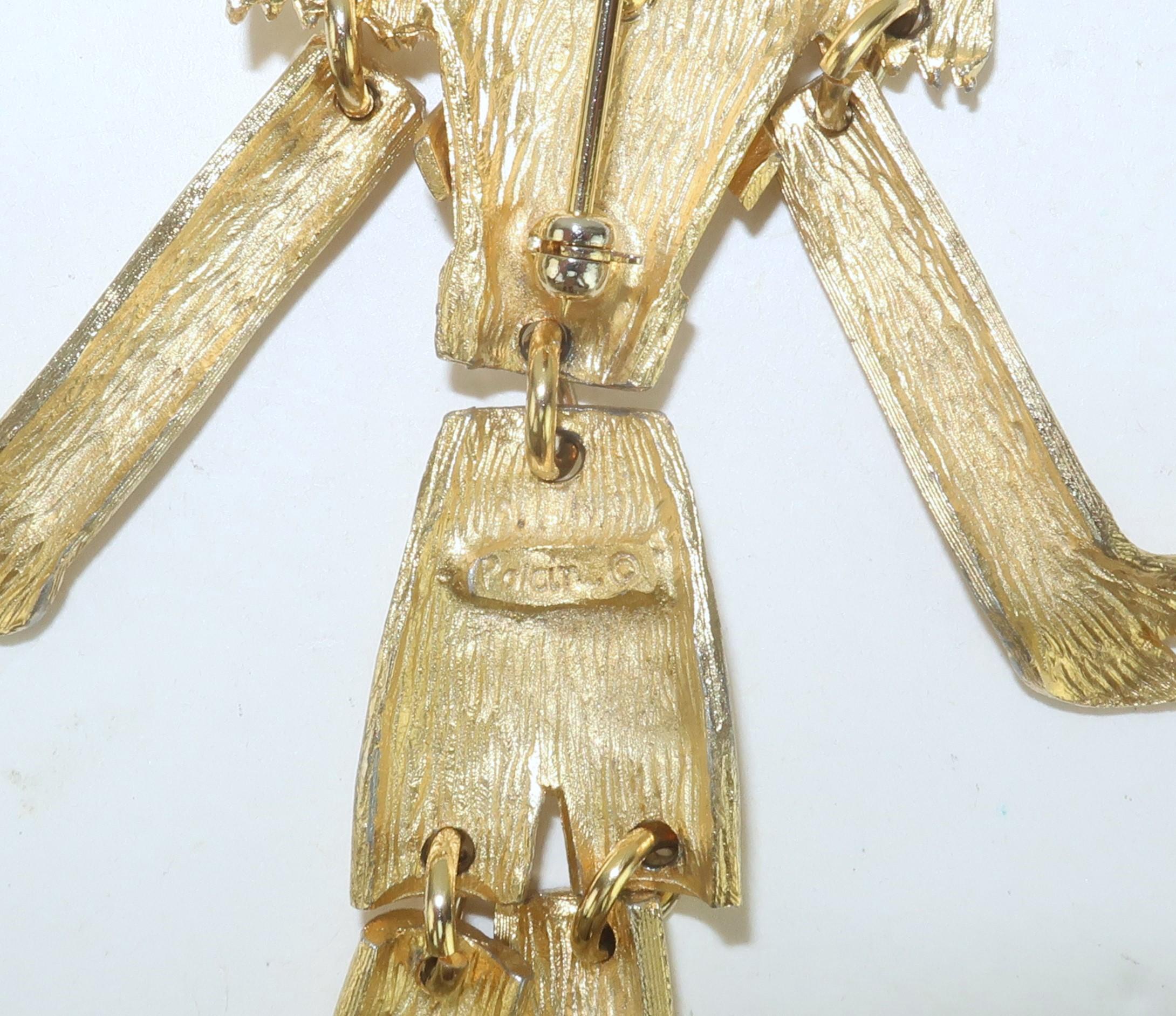POLCINI Collar Broche Colgante Soldado Articulado Tono Oro, Años 60 2