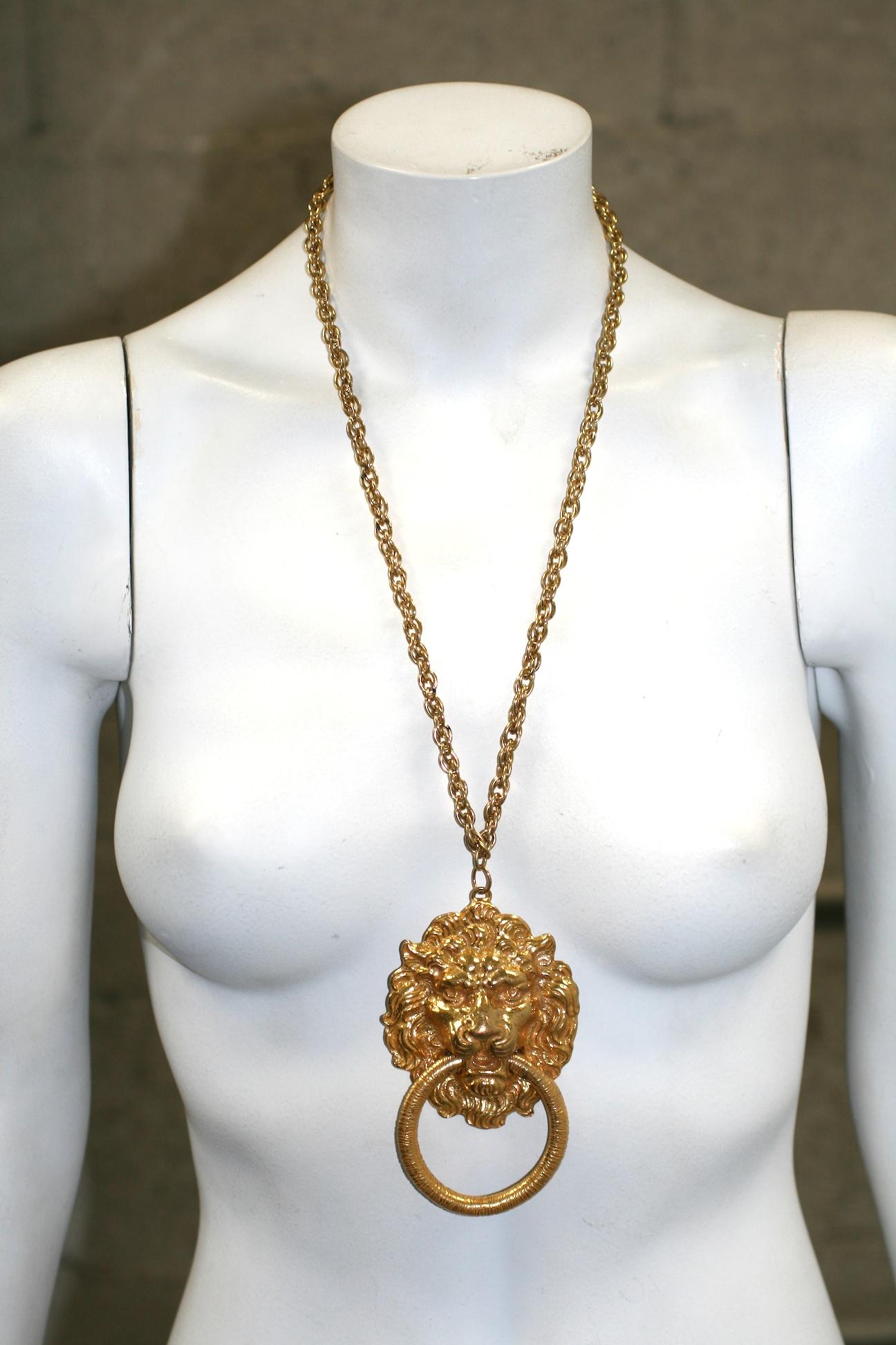 Polcini Lion's Head Pendant Necklace  In Excellent Condition For Sale In New York, NY
