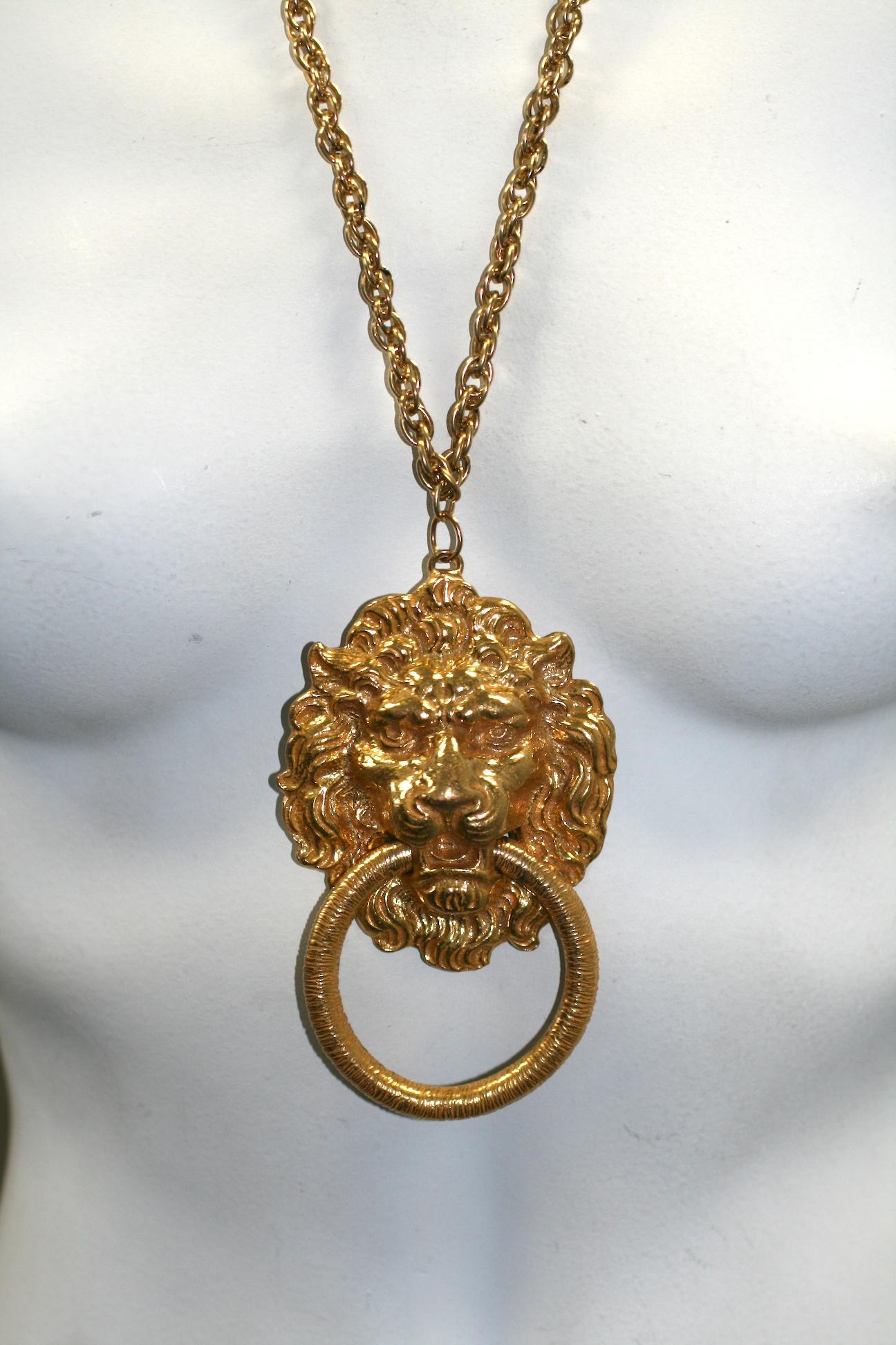 Women's or Men's Polcini Lion's Head Pendant Necklace  For Sale