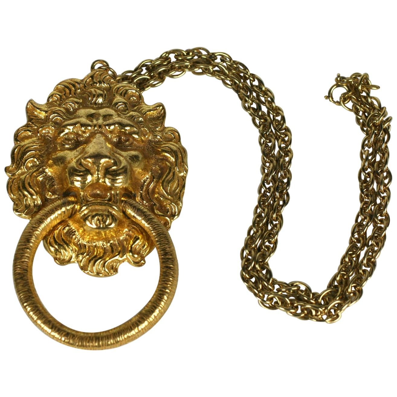 Polcini Lion's Head Pendant Necklace  For Sale
