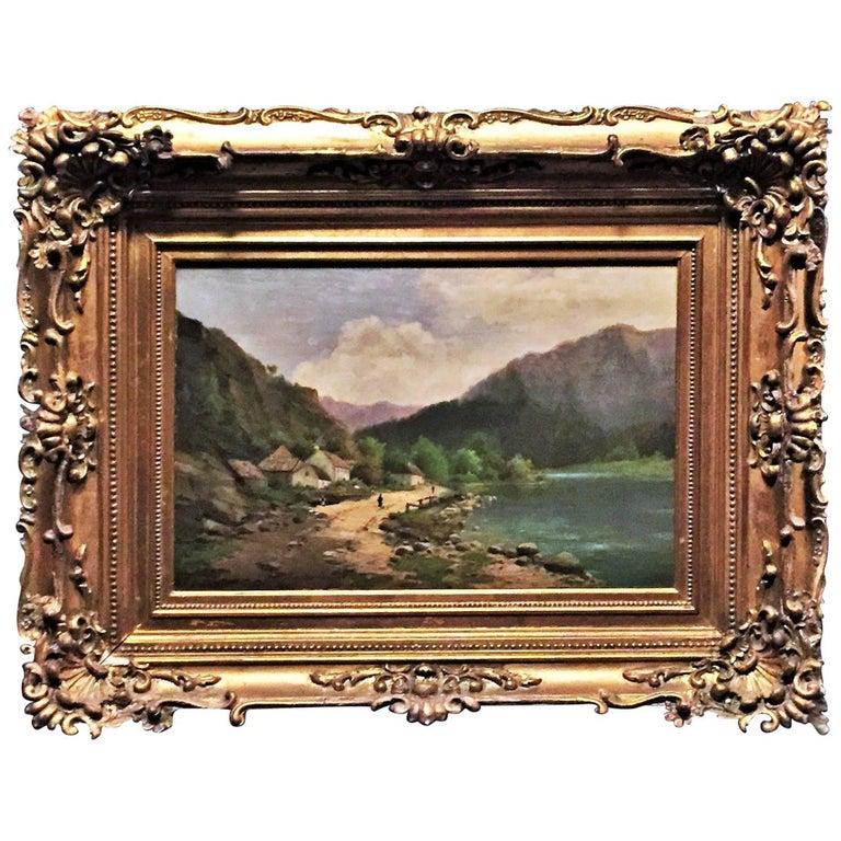 Painted Poldine Schmidt-Chwala, Austrian Mountain Village Landscape, O/C, 19th Century