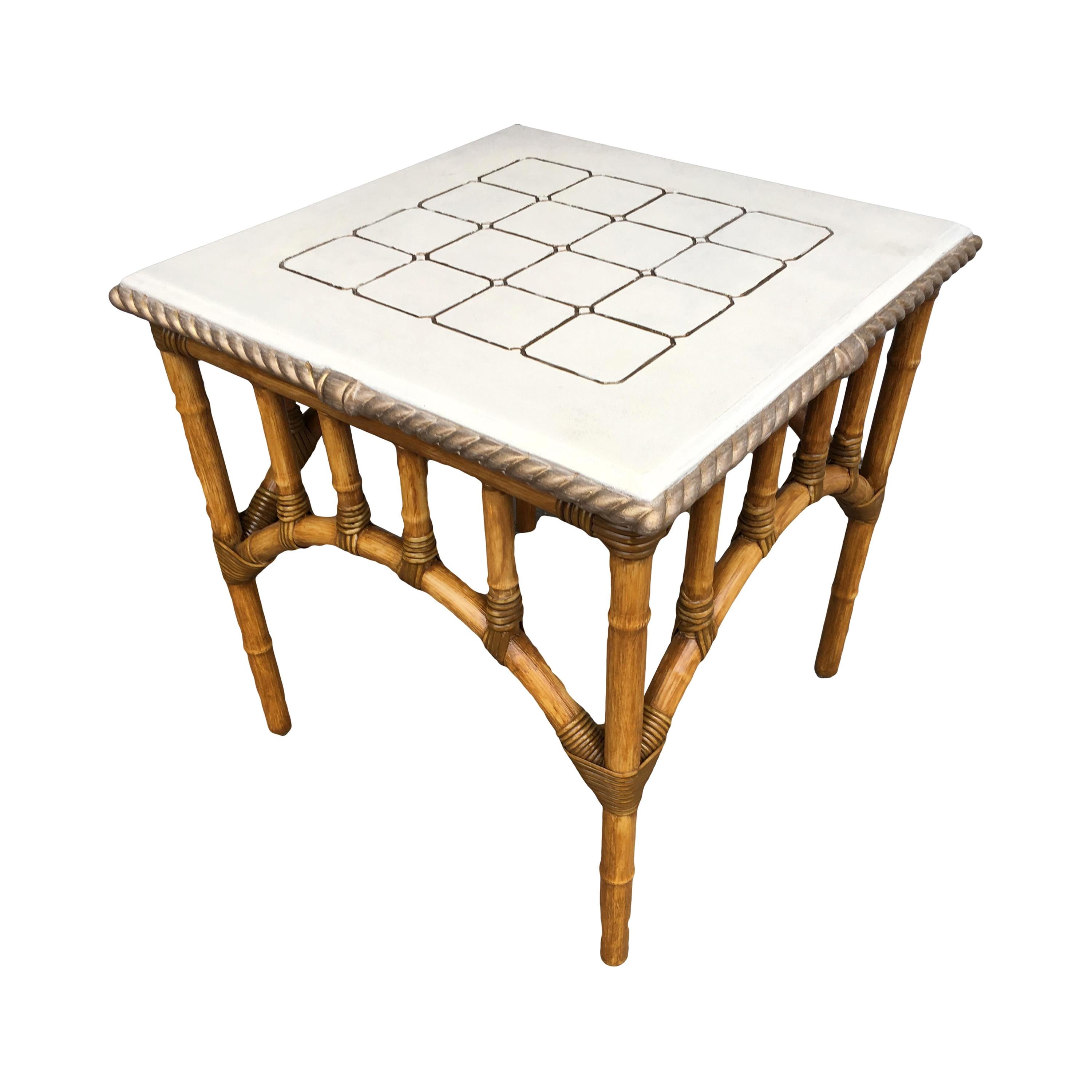 Pole Rattan Center Coffee Table with Solid Resin Top