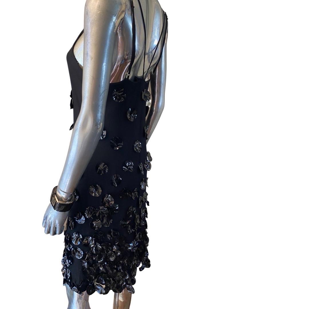 Poleci Black Mesh Cocktail Dress With Crushed Paillettes Design Size 10 In Good Condition For Sale In Palm Springs, CA