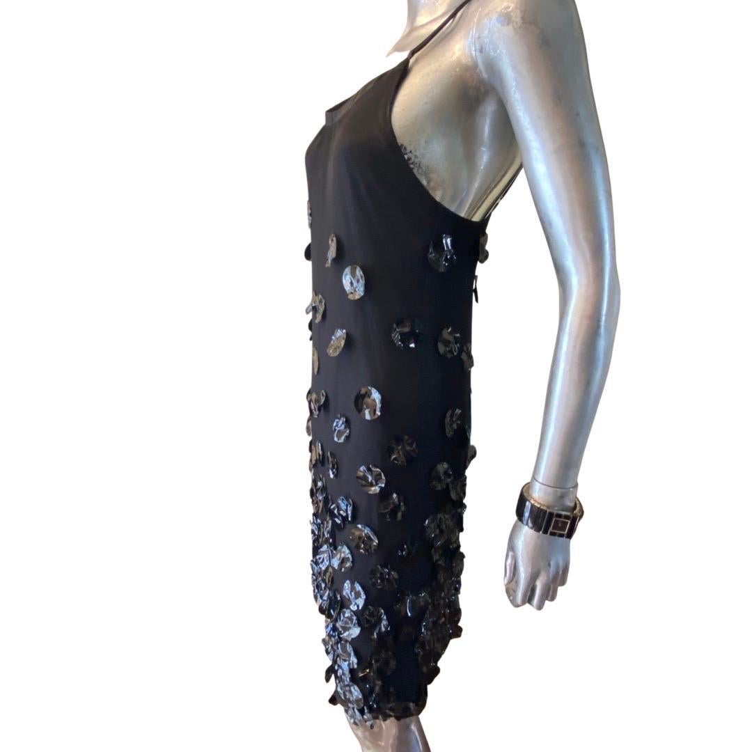 Women's Poleci Black Mesh Cocktail Dress With Crushed Paillettes Design Size 10 For Sale