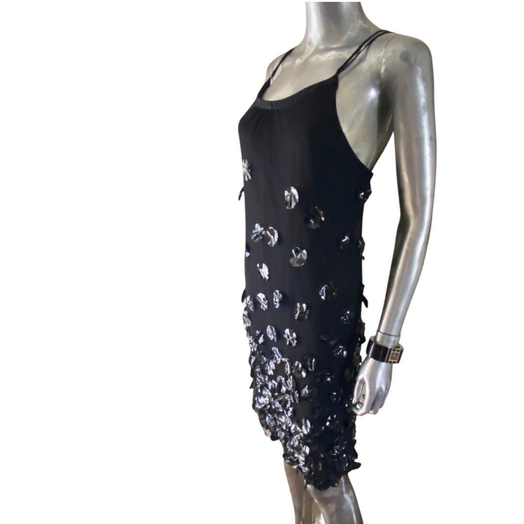 Poleci Black Mesh Cocktail Dress With Crushed Paillettes Design Size 10 For Sale 1