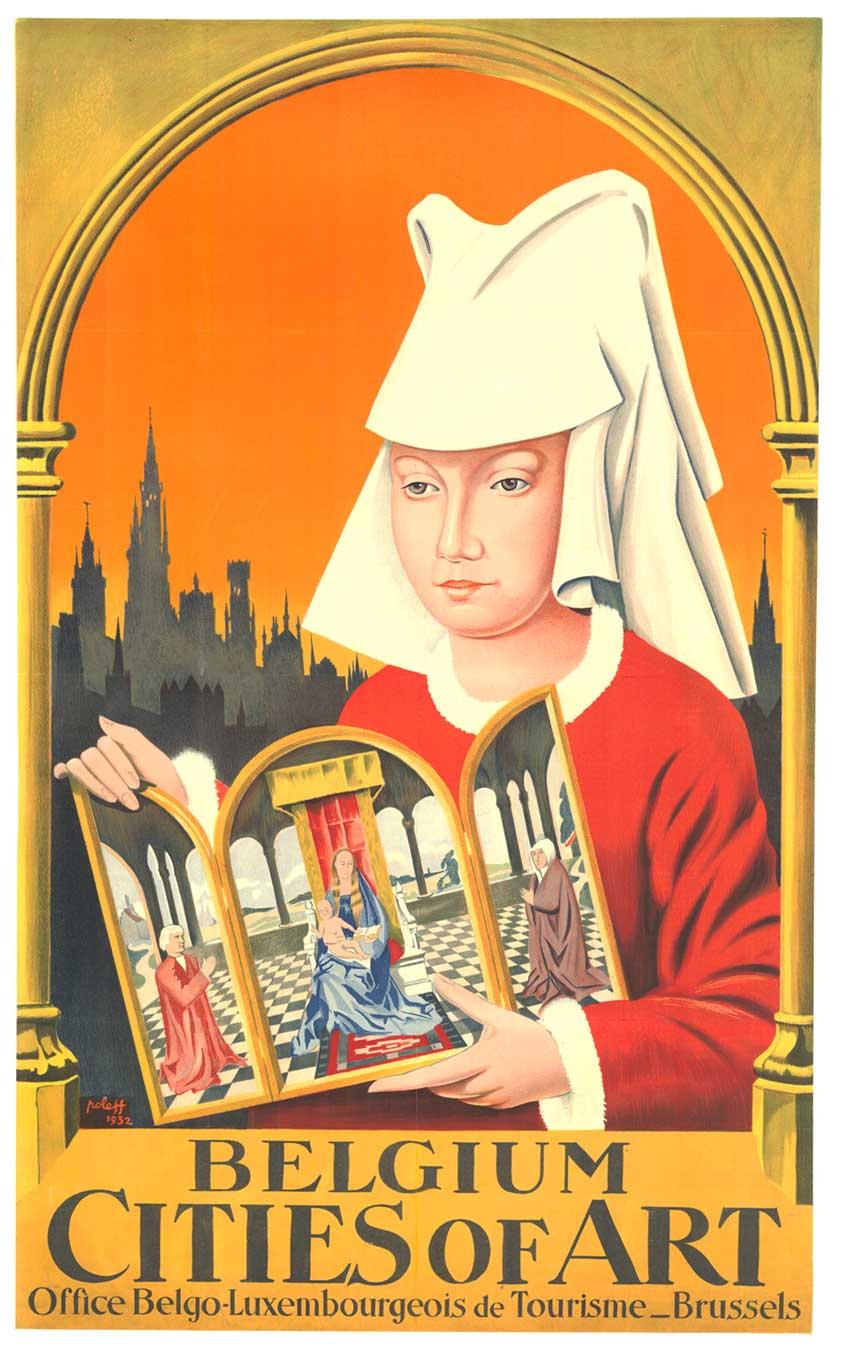 Poleff Portrait Print – Originales Vintage-Poster „Belgienische Kunststädte“  1932