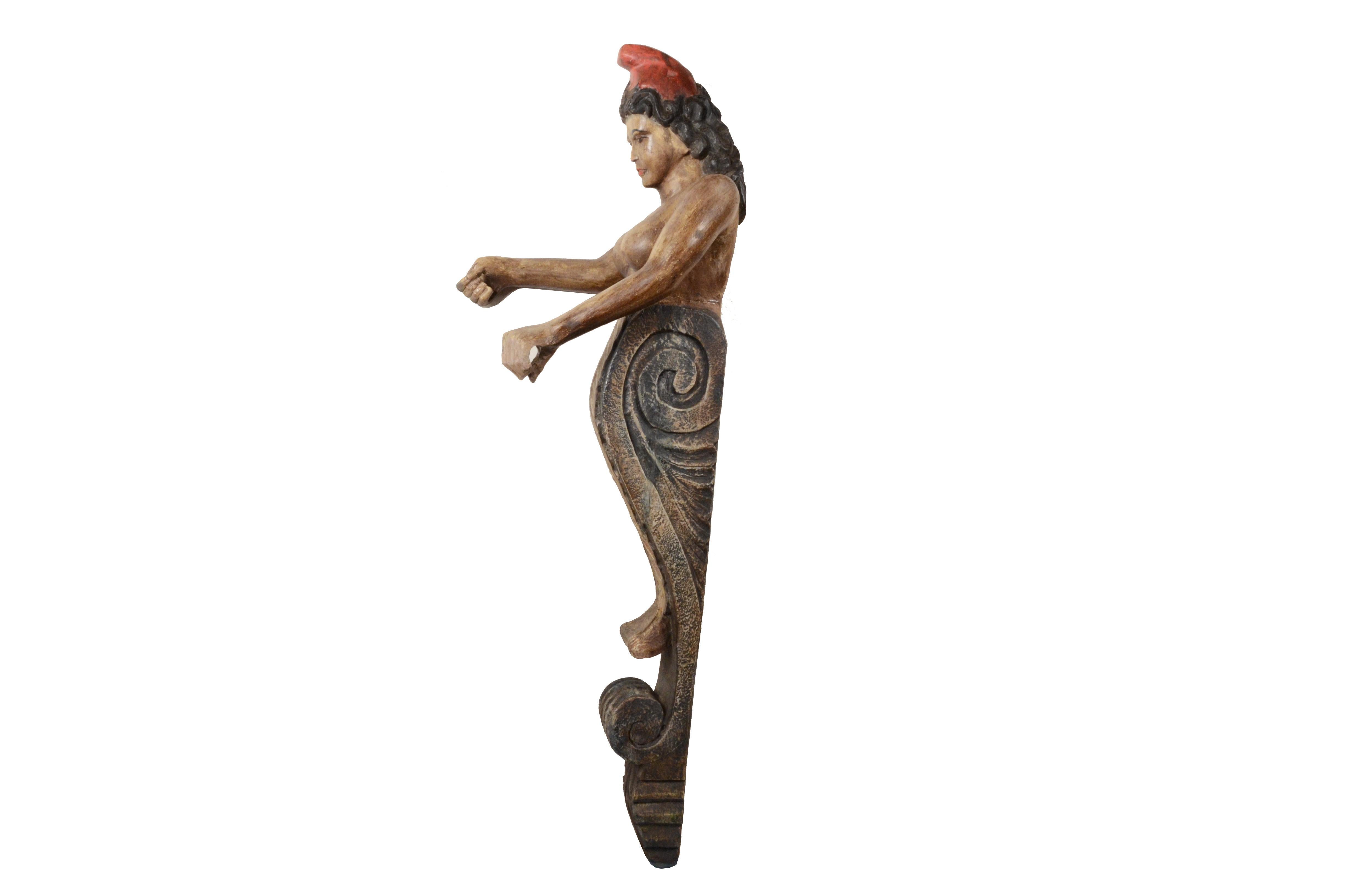 Polena policroma ornamentale spagnola del XIX sec. raffigurante figura femminile In Good Condition In Milan, IT