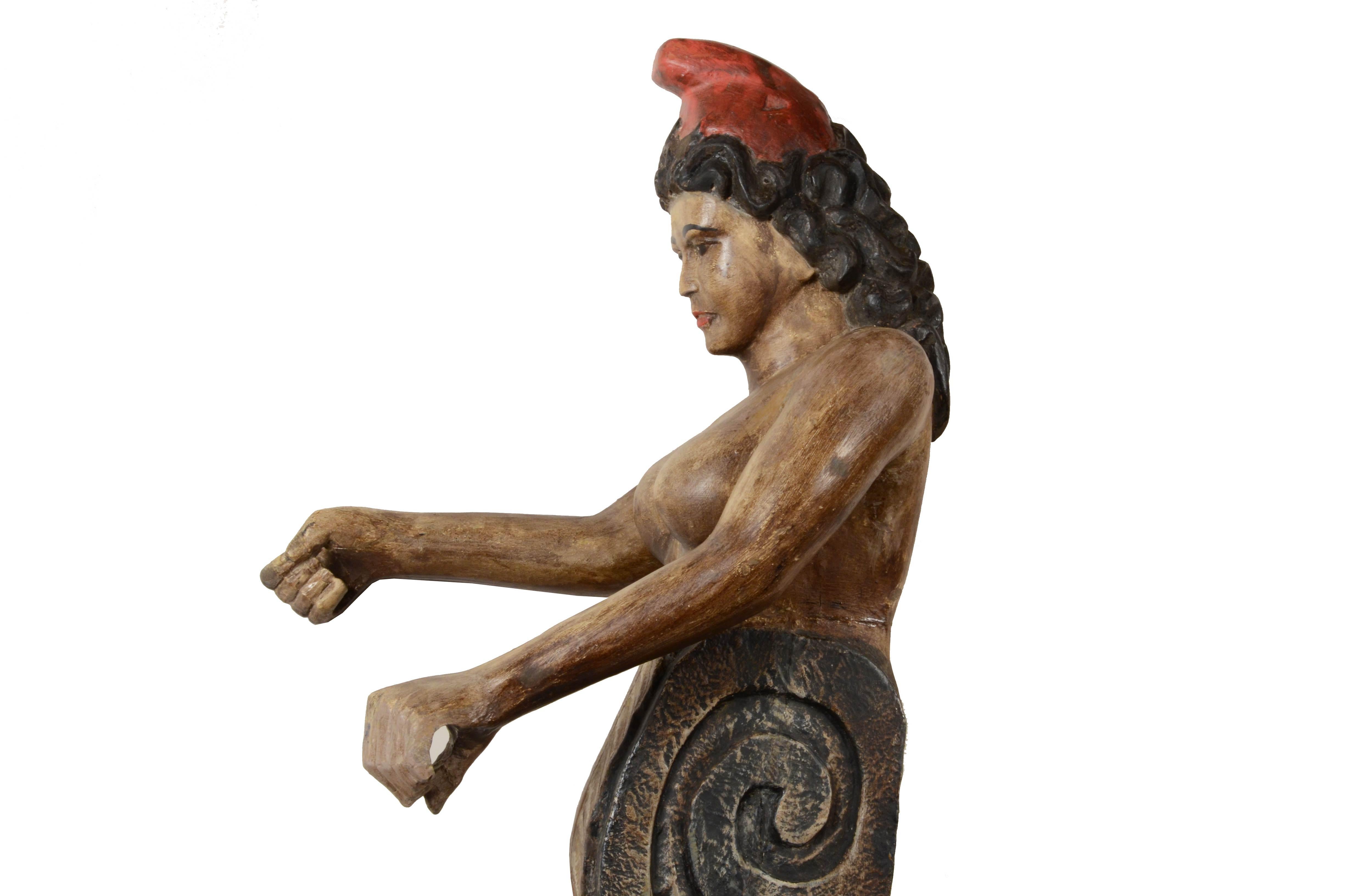 Elm Polena policroma ornamentale spagnola del XIX sec. raffigurante figura femminile