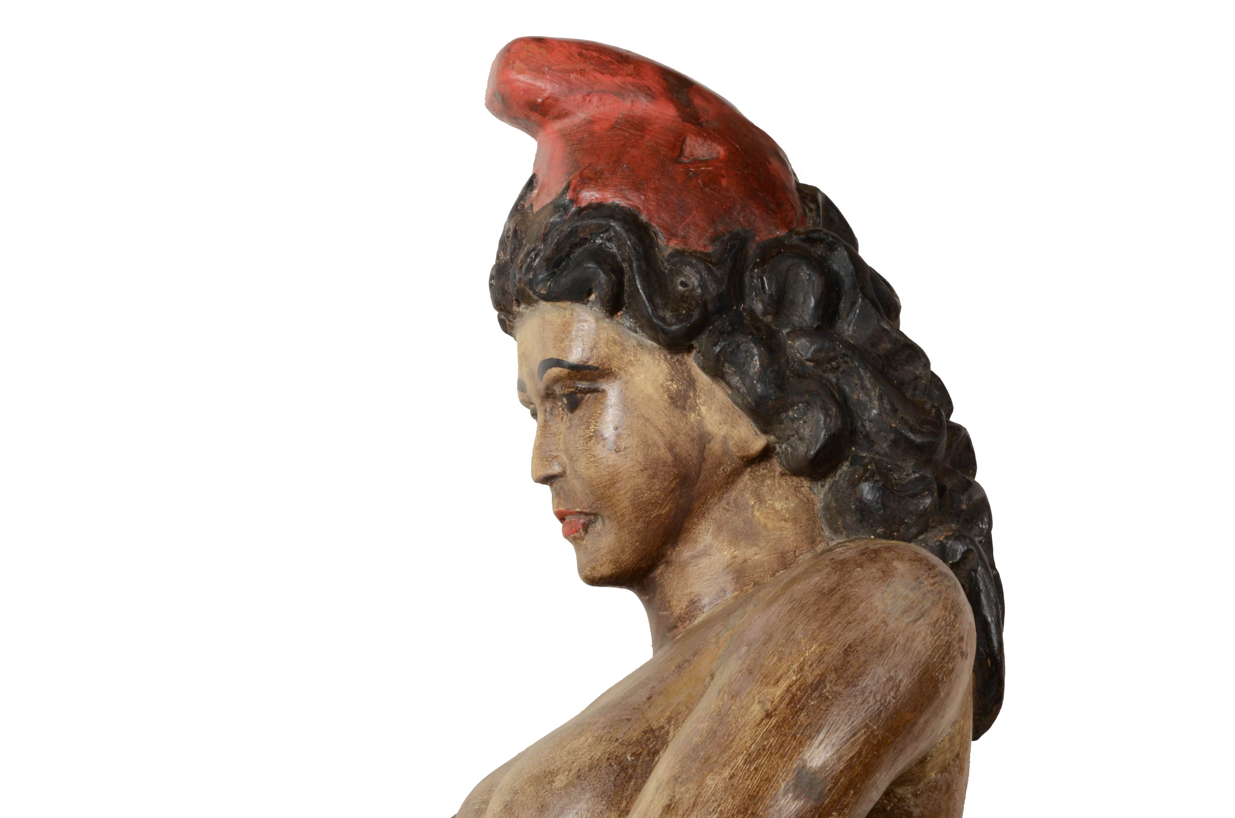 Polena policroma ornamentale spagnola del XIX sec. raffigurante figura femminile 1