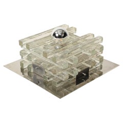 Poli Arte "Jenga" Glass and Steel Sconce or Ceiling Light, Italy, 1970s
