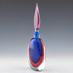 Poli Designed Seguso Blu-Rubino Flask with Leaf Blade Stopper, c1955