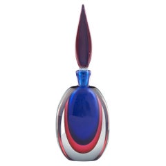 Poli Designed Seguso Blu-Rubino Flask with Leaf Blade Stopper, circa 1955