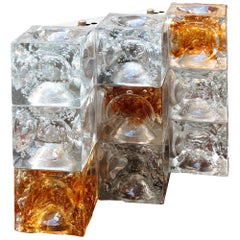 Poli Midcentury Crystal and Orange Glass Italian Sconce for Poliart, 1970