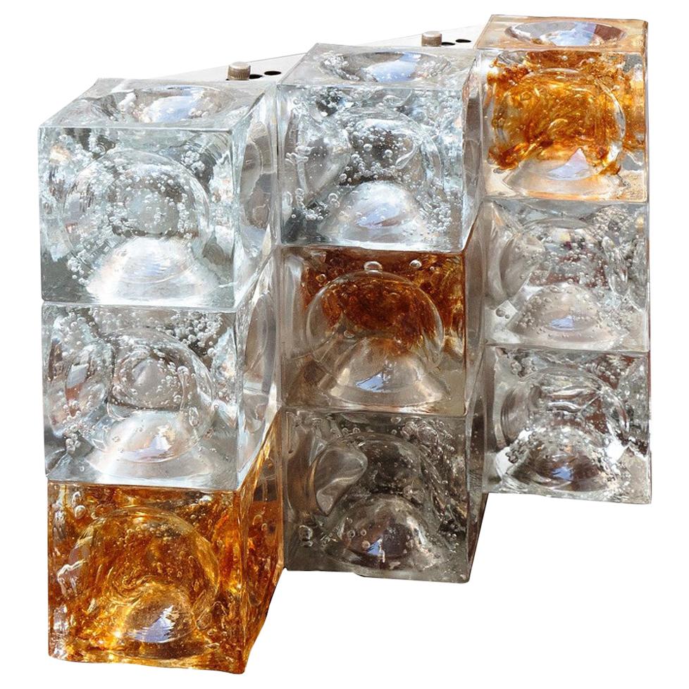 Poli Midcentury Crystal and Orange Glass Italian Sconce for PoliArt, 1970