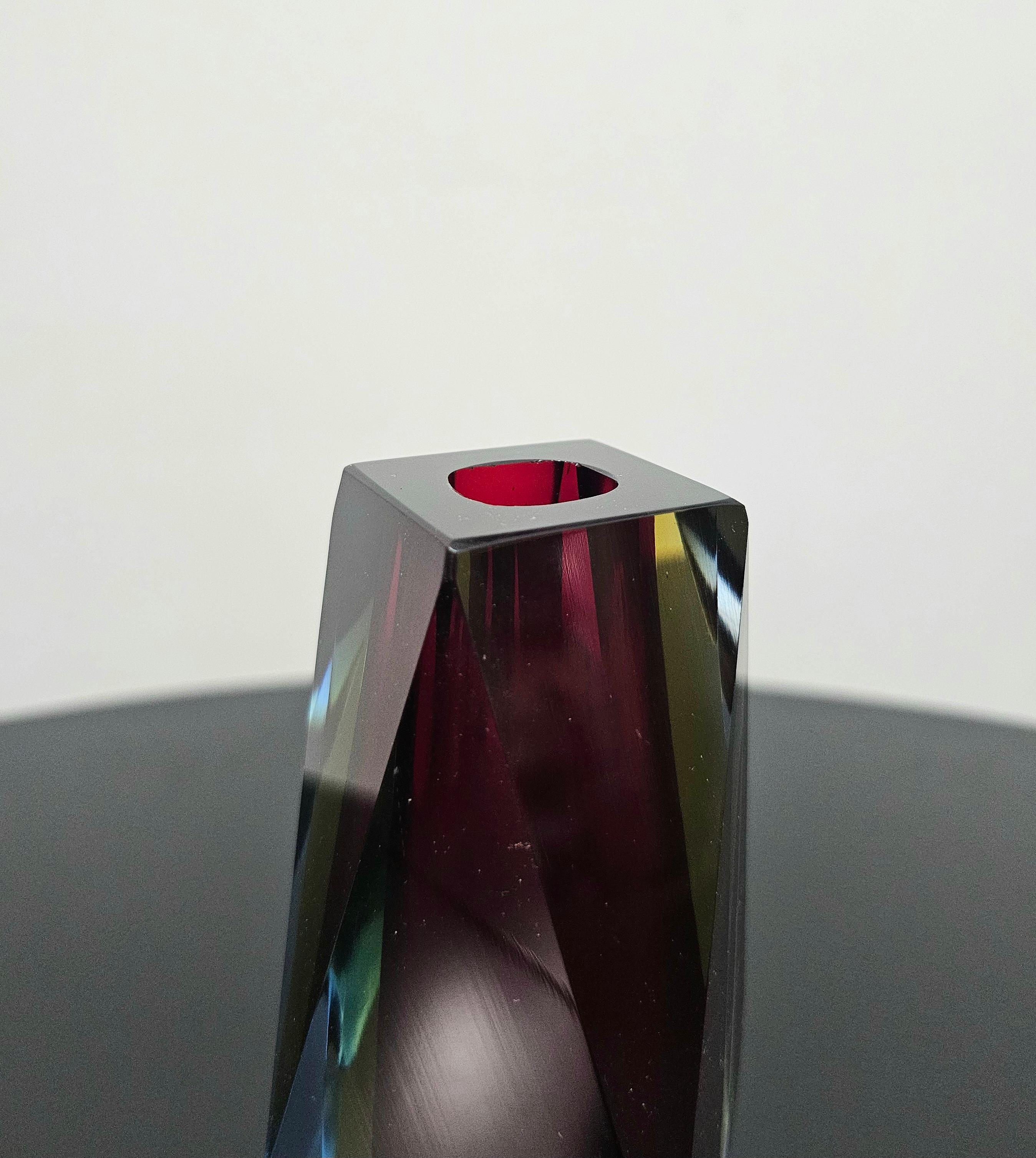 Poli Murano Submerged Glass Vase, Colour Yellow Blue Red Mid-Century Italy 60s 1