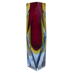 Poli Murano Submerged Glass Vase, Colour Yellow Blue Red Mid-Century Italy 60s
