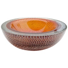 Poli Seguso Vetri d'Arte Murano Orange Sommerso Bubbles Italian Art Glass Bowl