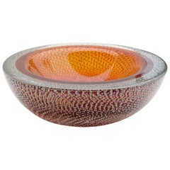 Poli Seguso Vetri d'Arte Sommerso-Schale aus italienischem Muranoglas mit orangefarbenen Blasen