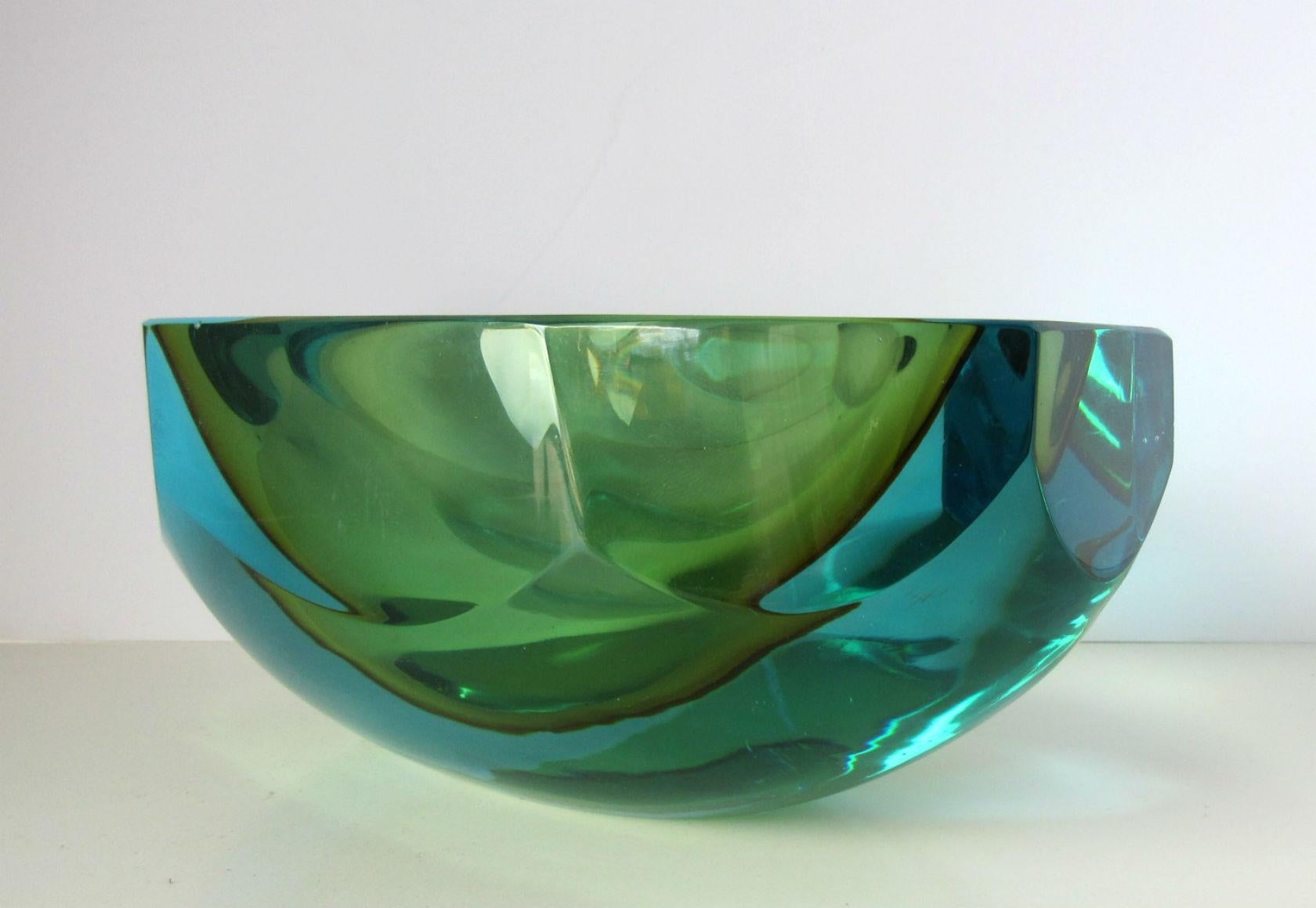 Poli Seguso Vetri d'Arte Murano Sommerso Blue Green Italian Art Glass Bowl (Italienisch)