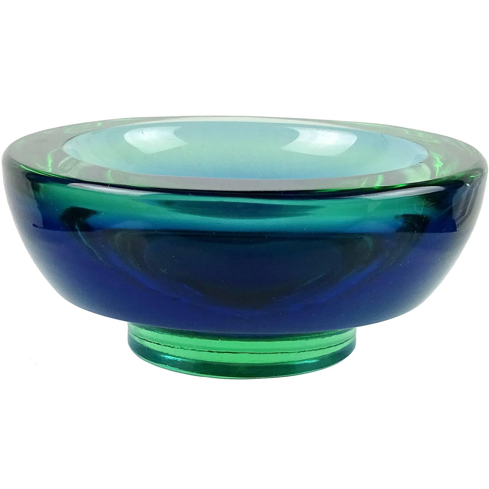 Poli Seguso Vetri d'Arte Murano Sommerso Blue Green Italian Art Glass Bowl