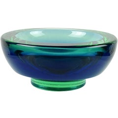 Poli Seguso Vetri d'Arte Murano Sommerso Blue Green Italian Art Glass Bowl