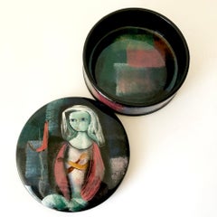 Polia Pillin California Studio Pottery Seated Girl with Bird Lidded Trinket Box