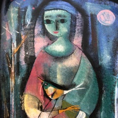 Polia Pillin Ceramic Etherial Seated Woman with Bird in Nature Tray