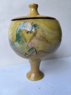 Polia Pillin rare footed bowl with lid ceramic/ pottery , signed .