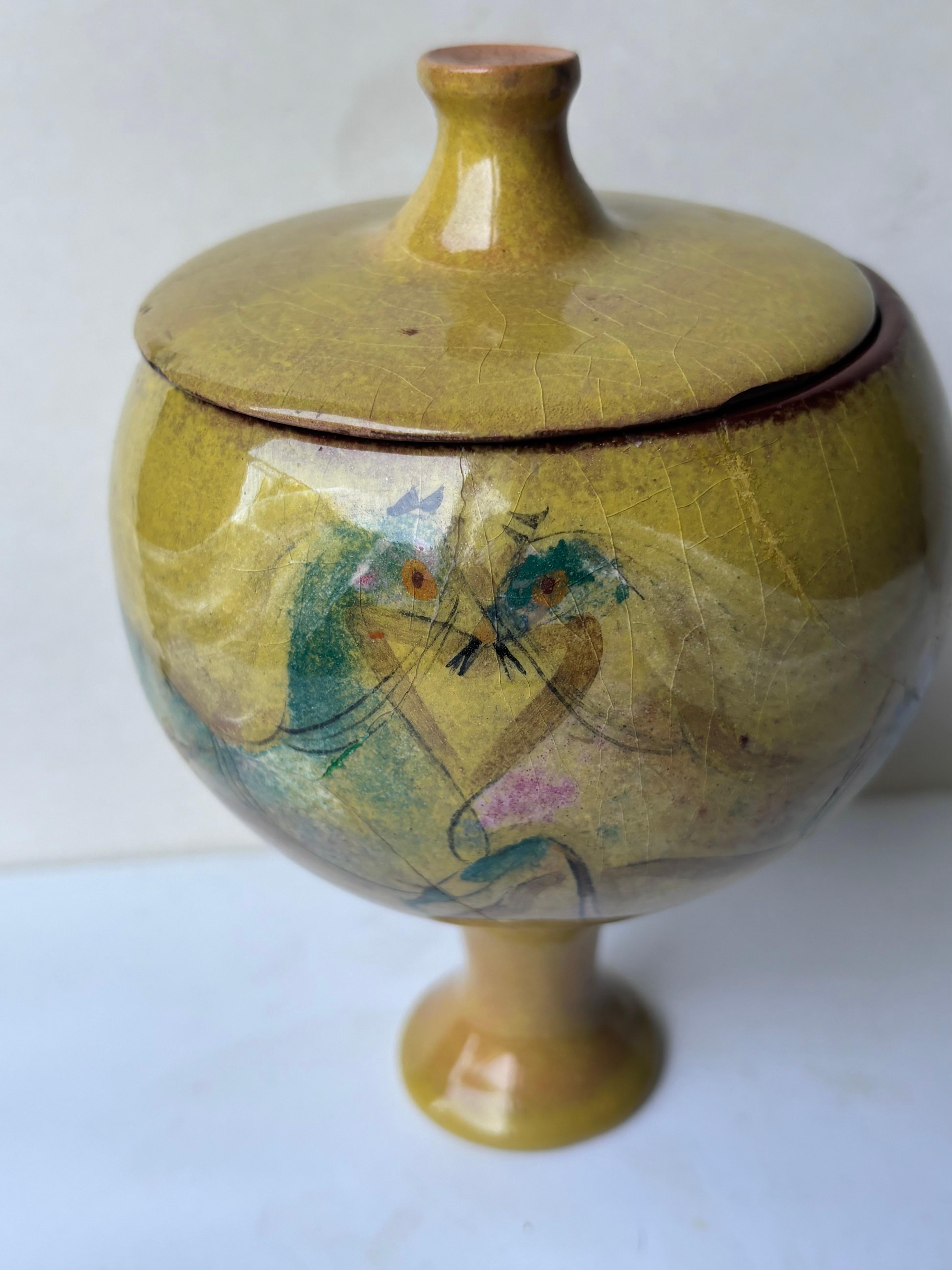 Moderno Polia Pillin rare footed bowl with lid ceramic/ pottery , signed . in vendita