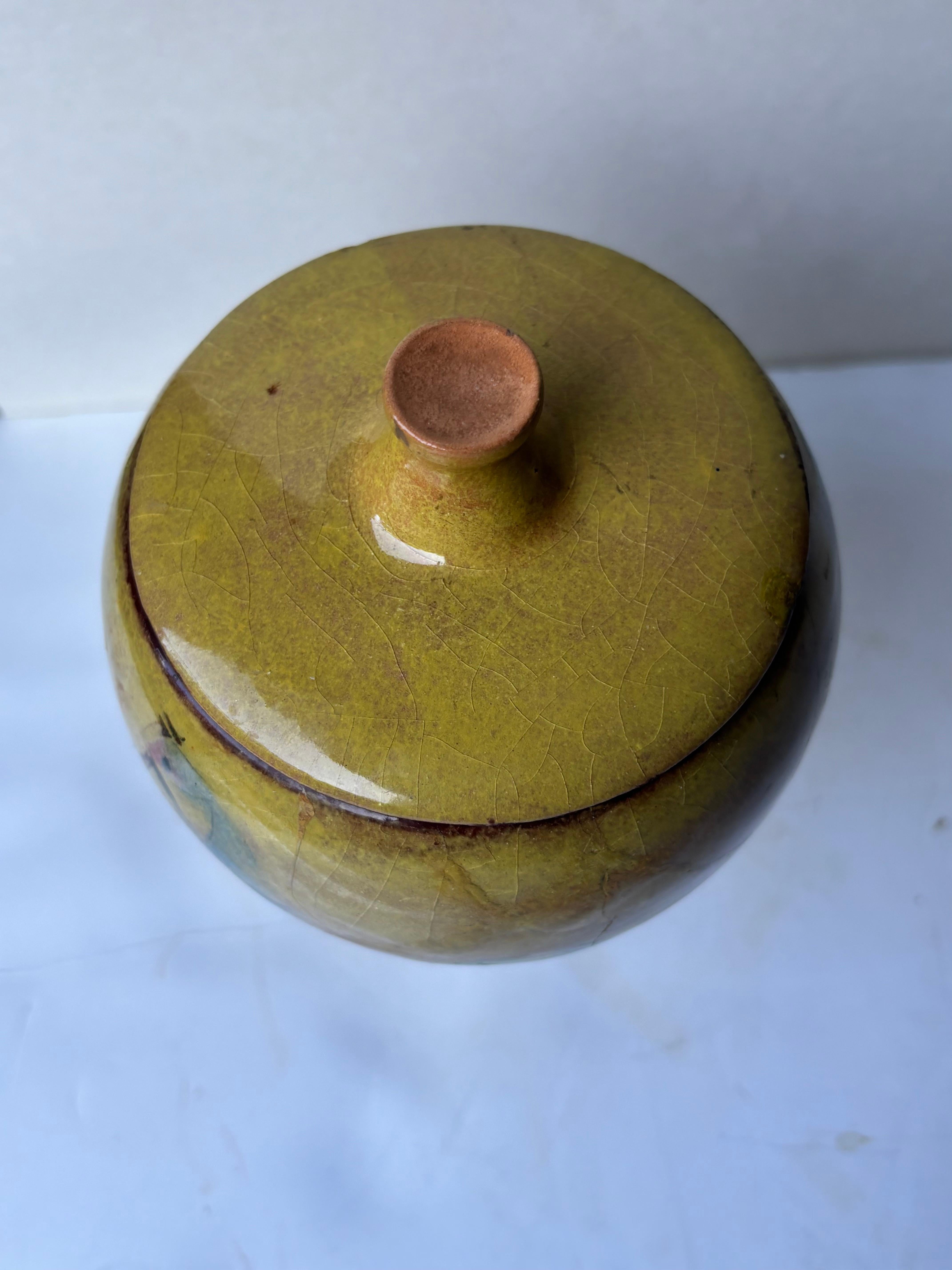 Americano Polia Pillin rare footed bowl with lid ceramic/ pottery , signed . in vendita