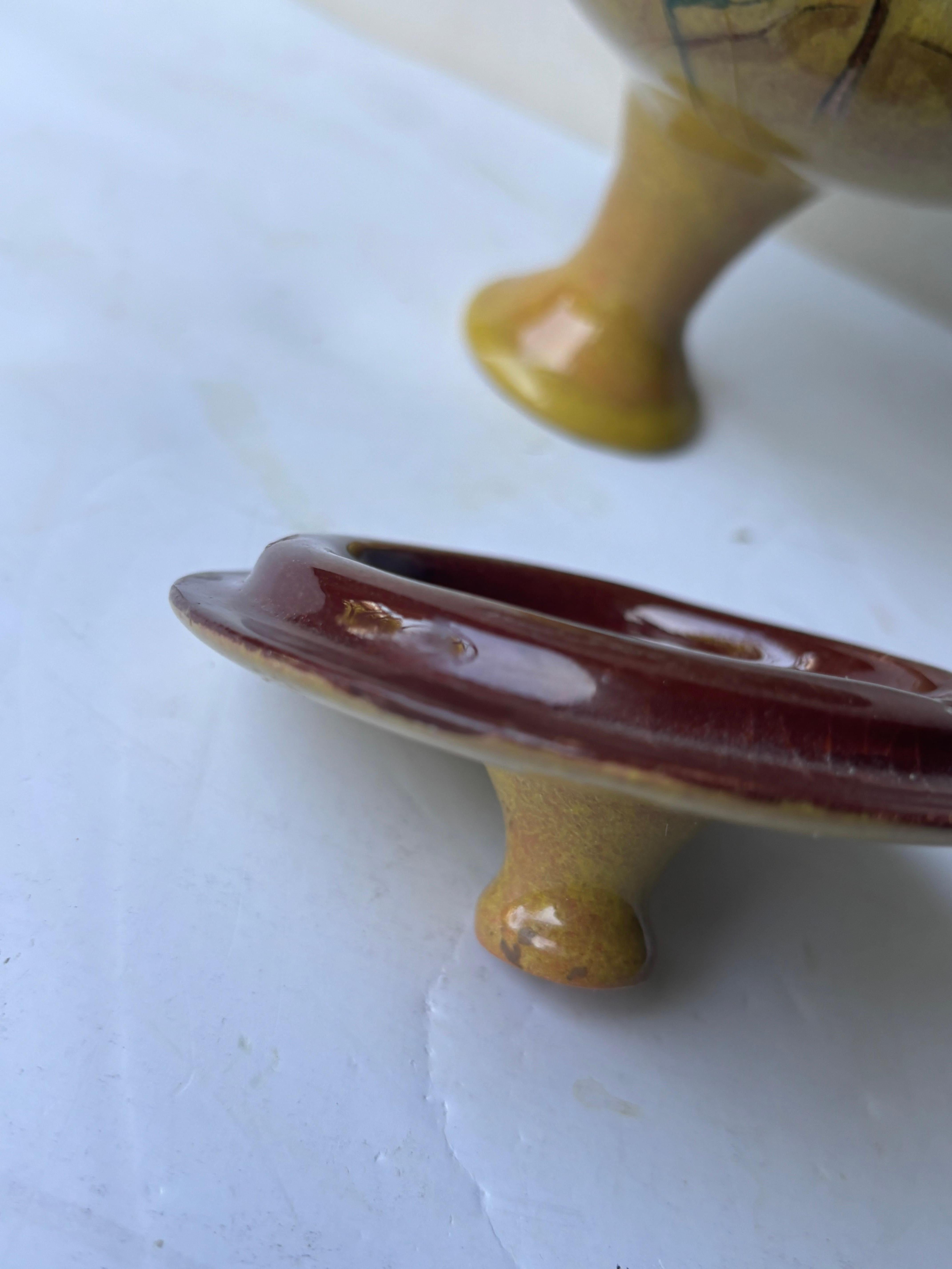 Polia Pillin rare footed bowl with lid ceramic/ pottery , signed . in vendita 1
