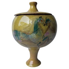 Polia Pillin rare footed bowl with lid ceramic/ pottery , signed .