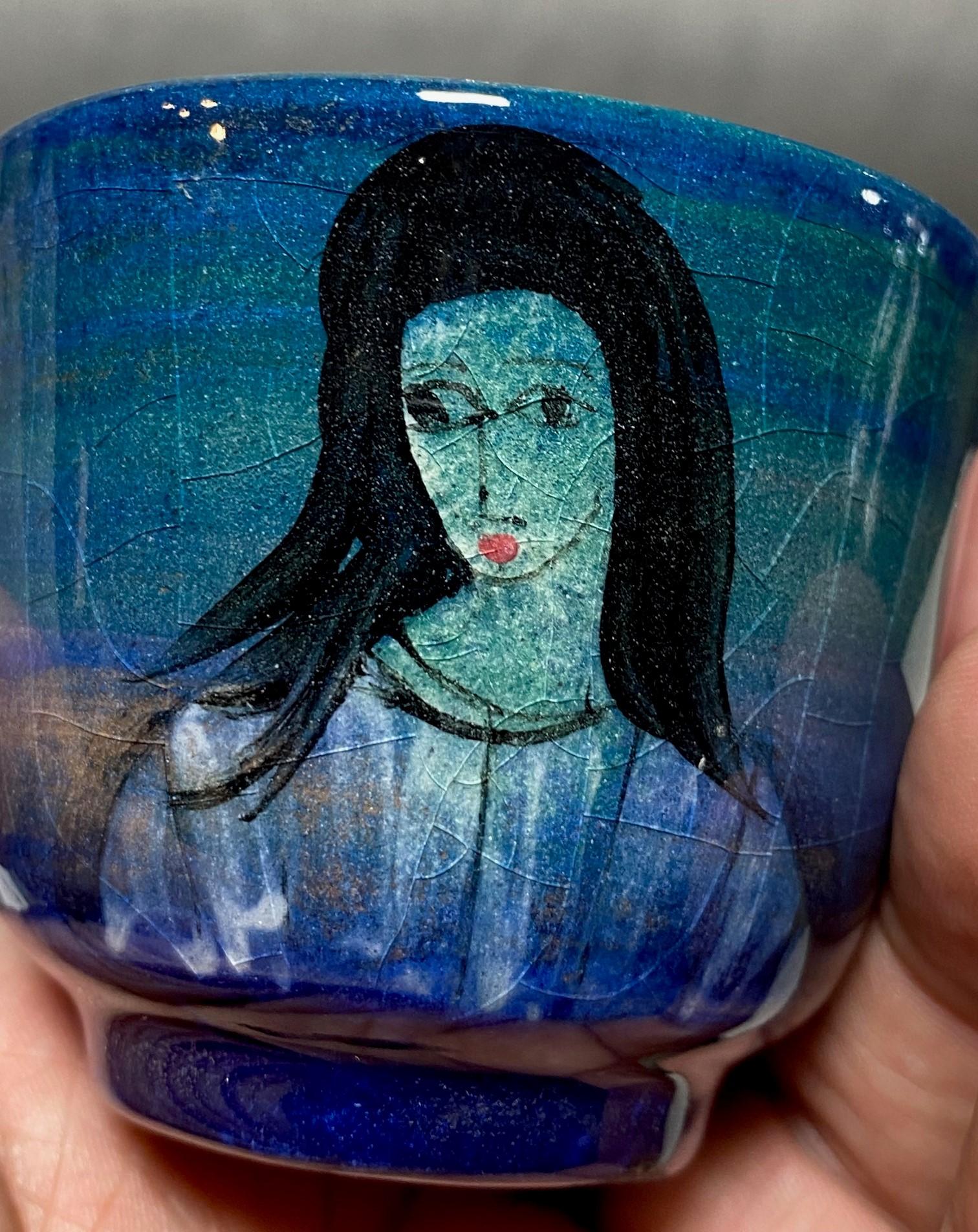 Tasse à thé Yunomi en poterie de studio de Californie moderne du milieu du siècle signée Polia Pillin en vente 2