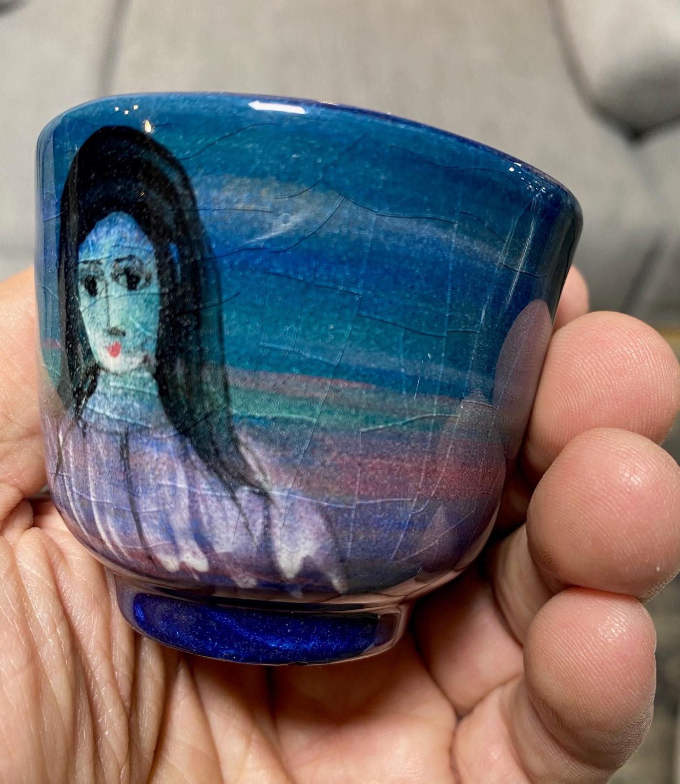 Tasse à thé Yunomi en poterie de studio de Californie moderne du milieu du siècle signée Polia Pillin en vente 7
