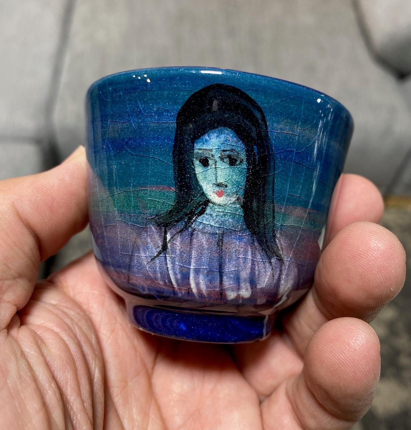 Tasse à thé Yunomi en poterie de studio de Californie moderne du milieu du siècle signée Polia Pillin en vente 1