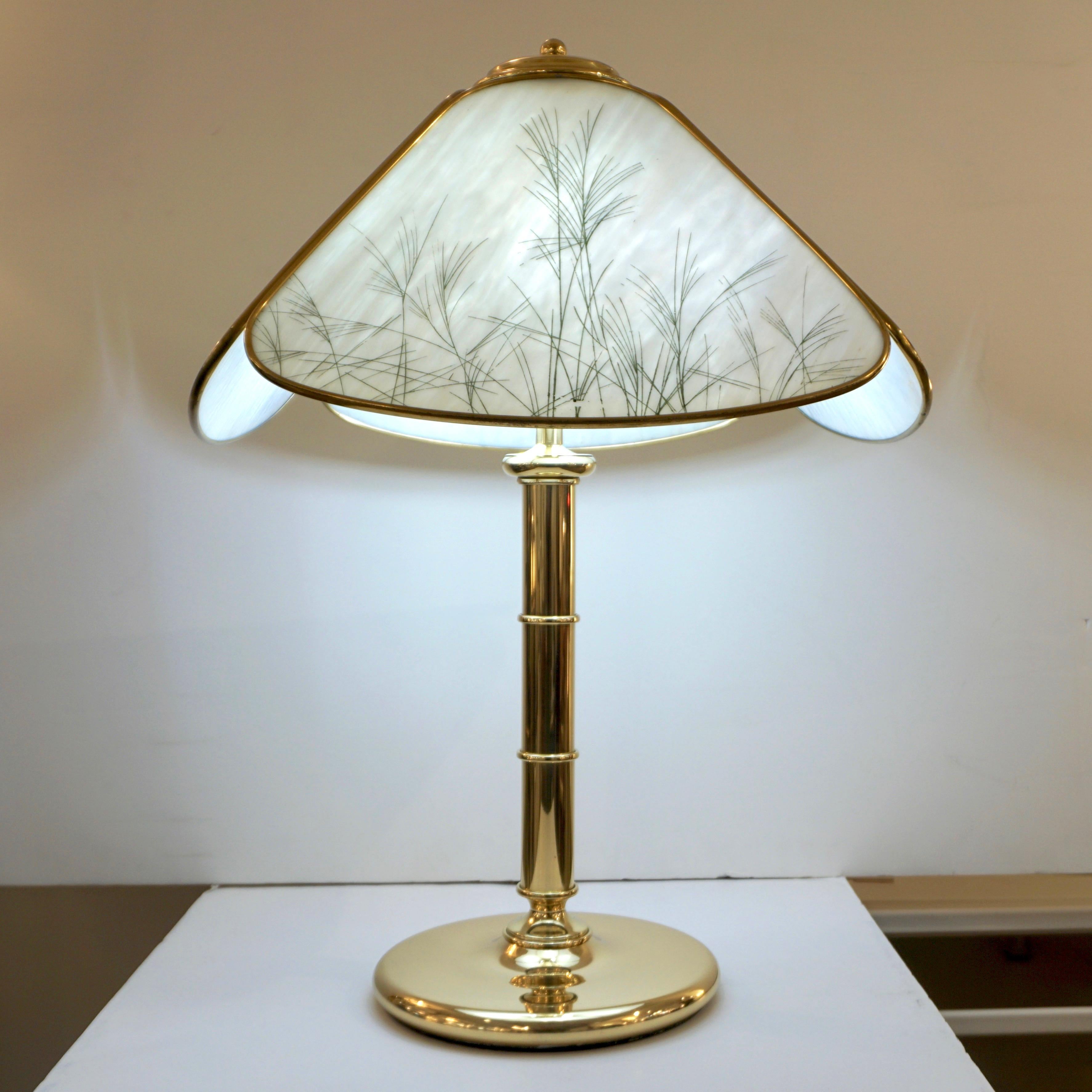 Poliarte 1960er Jahre Italienische Lampe aus cremeweißem Glas und Messing mit Federn, Schilf und Gras Dekor im Angebot 6