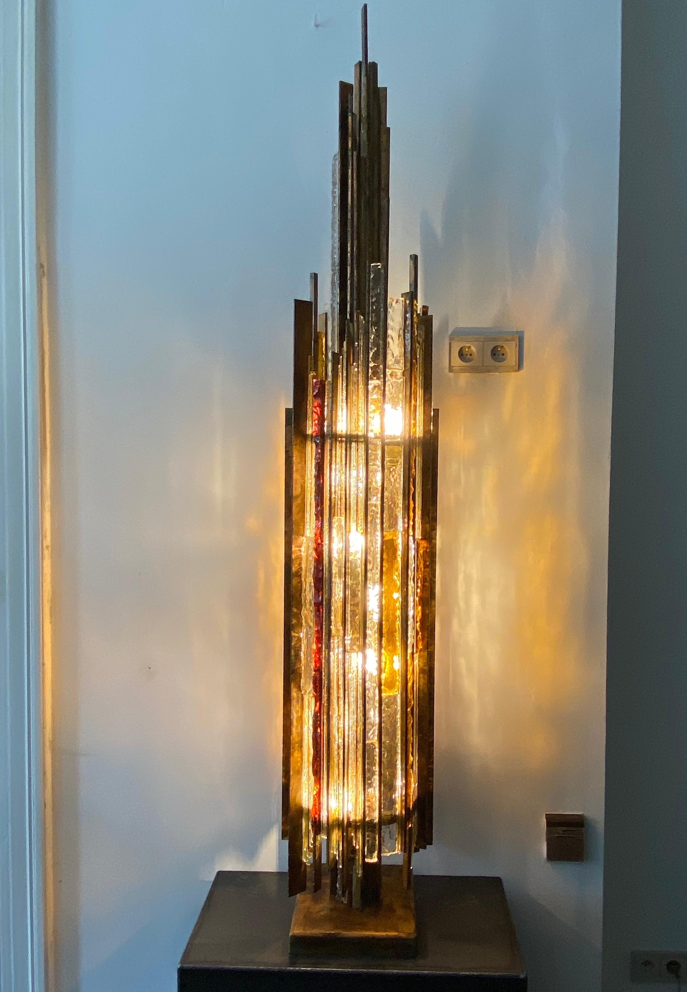 Poliarte Brutalist Bronze and Glass Life-Size Floor Lamp, 1970s by Albano Poli For Sale 2
