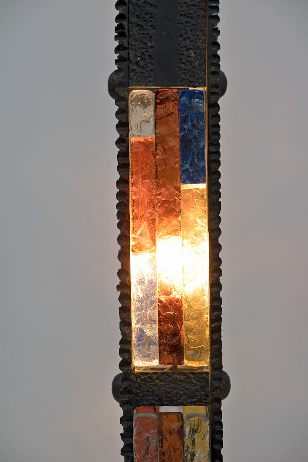 Poliarte Brutalist Italian Wrought Iron and Color Raw Glass Floor Lamp, 1960s For Sale 7