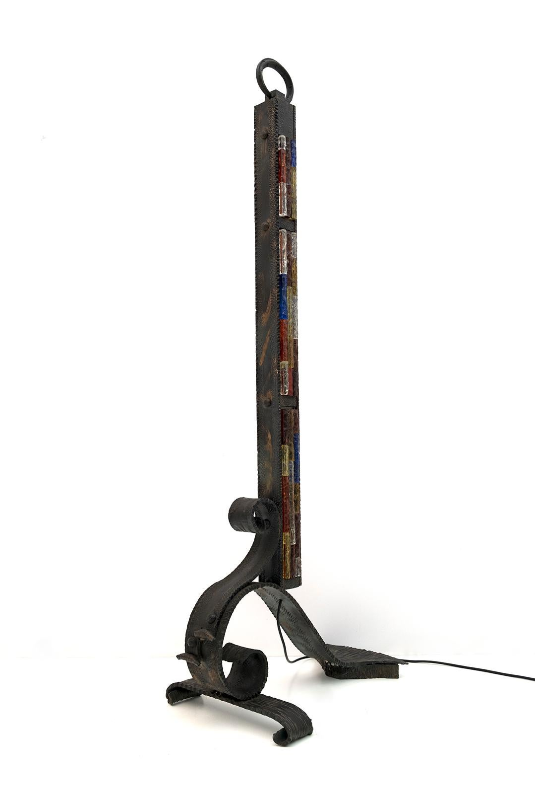 Poliarte Brutalist Italian Wrought Iron and Color Raw Glass Floor Lamp, 1960s For Sale 2