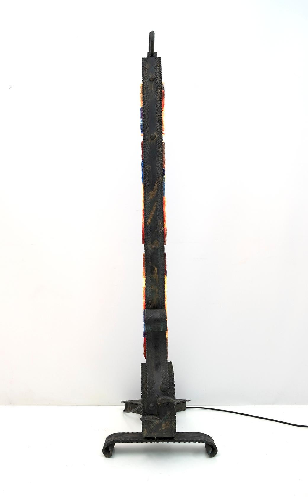 Poliarte Brutalist Italian Wrought Iron and Color Raw Glass Floor Lamp, 1960s For Sale 3