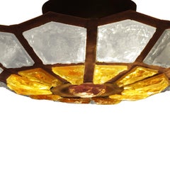 Poliarte Brutalist Murano Glass & Patinated Brass Ceiling Lamp, 1970