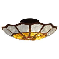 Poliarte Brutalist Murano Glass & Patinated Brass Ceiling Lamp, 1970