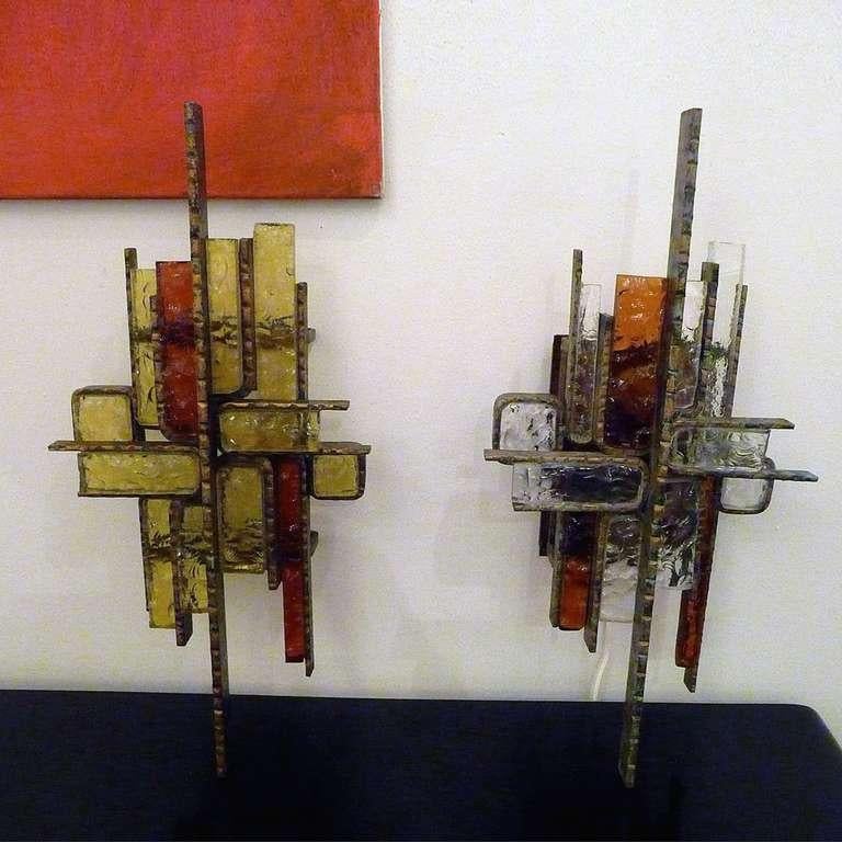 Italian Poliarte Brutalist Sconce,  2 pieces available, Mid-Century Modern, Italy 1970s For Sale