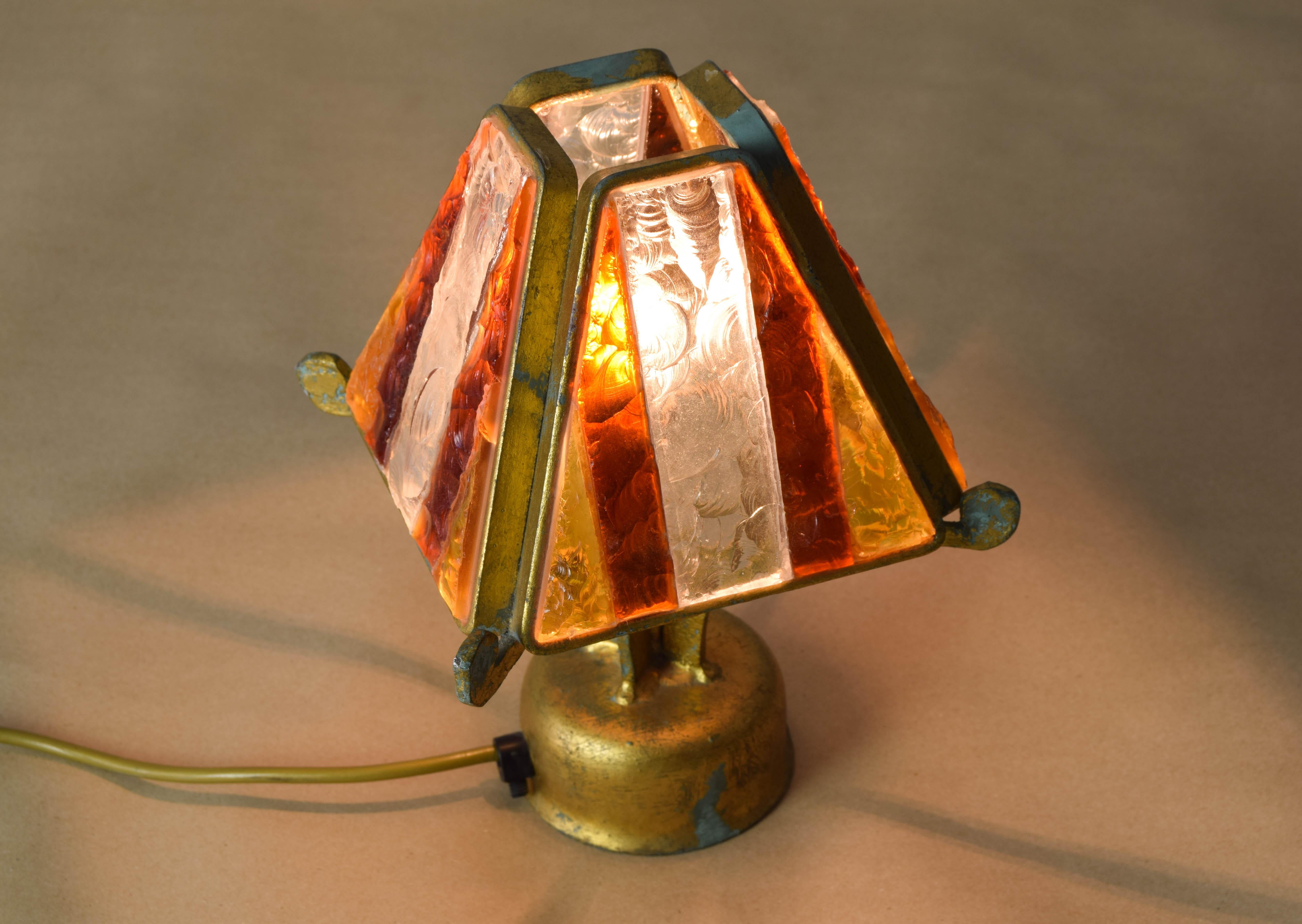 Poliarte Brutalist Table Lamp in Metal and Hammered Murano by Longobard Italy  4