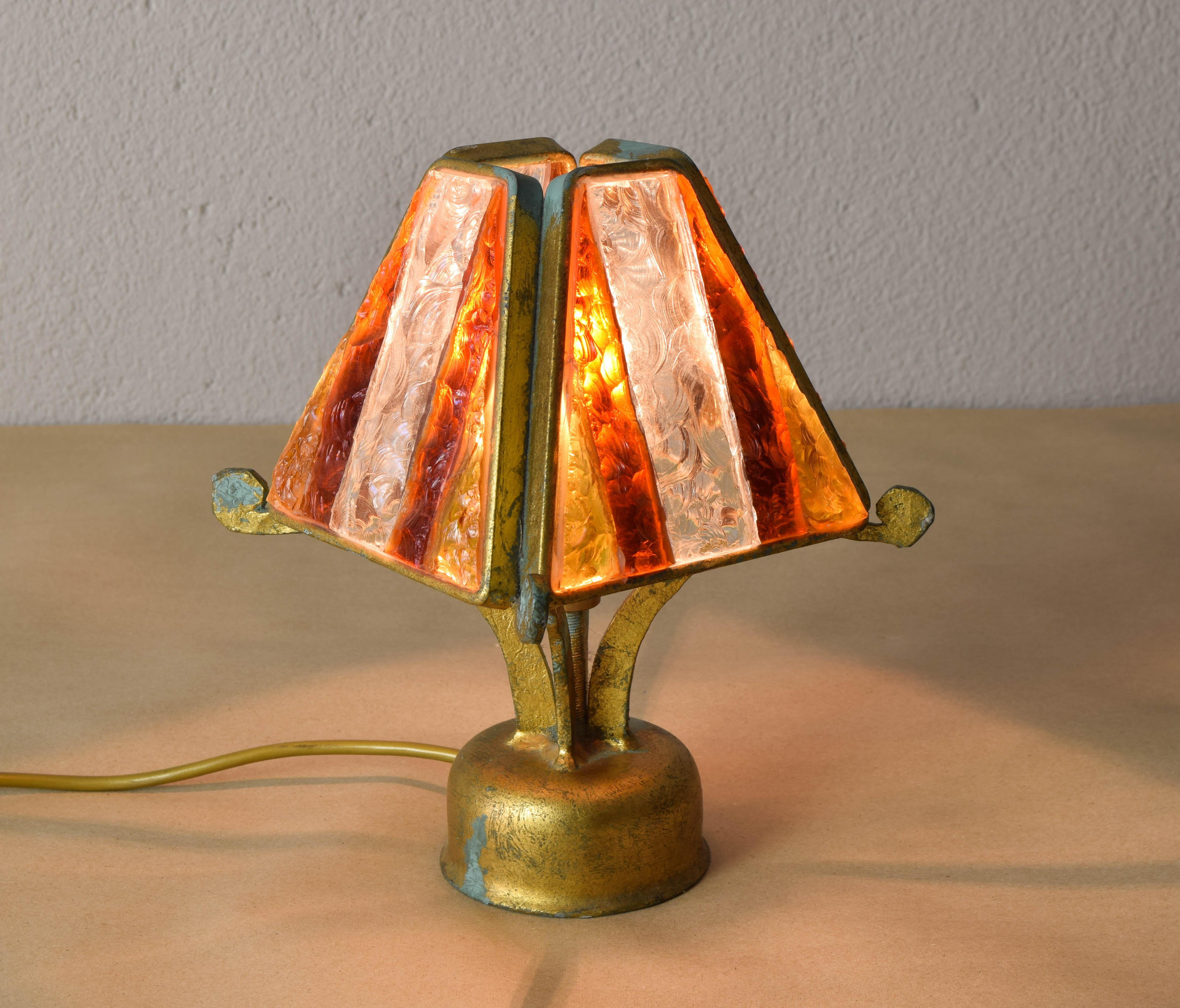Poliarte Brutalist Table Lamp in Metal and Hammered Murano by Longobard Italy  5